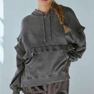 NEW NWOT Urban Outfitters Charcoal Ruffled Hoodie size large